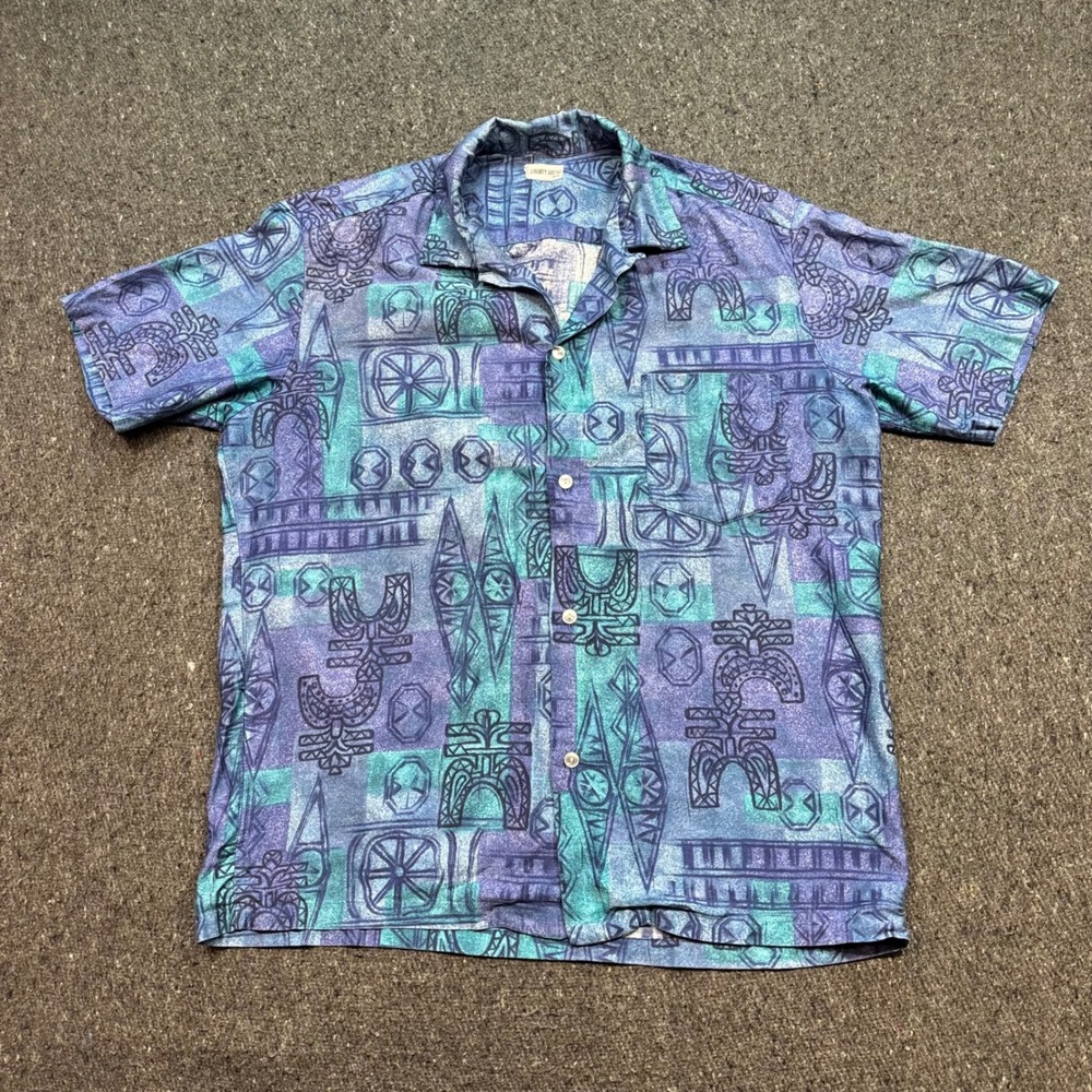 Liberty House Hawaii Shirt Sz XL Mens Purple Teal Tribal Geometric Retro Aloha